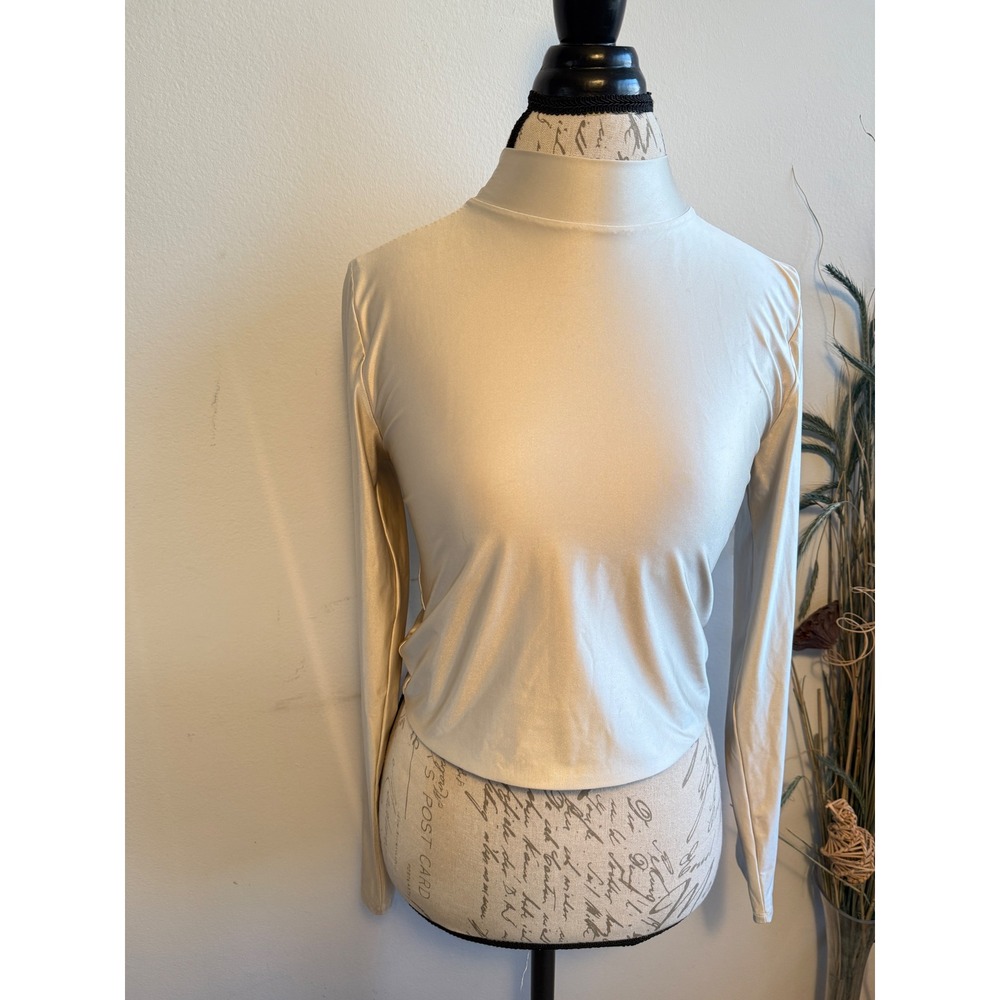 Babaton Womens‎ Mock Neck Long Sleeve Top Champagne Gold Shine
